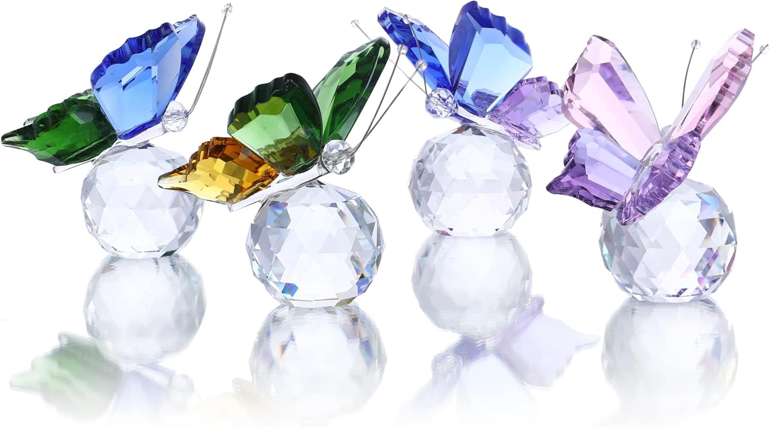 Skiennix Crystal Butterfly Figurines - Pack of 4 Decorative Glass Butterflies | Perfect Christmas Gifts for Women (2.2 x 2 Inches)