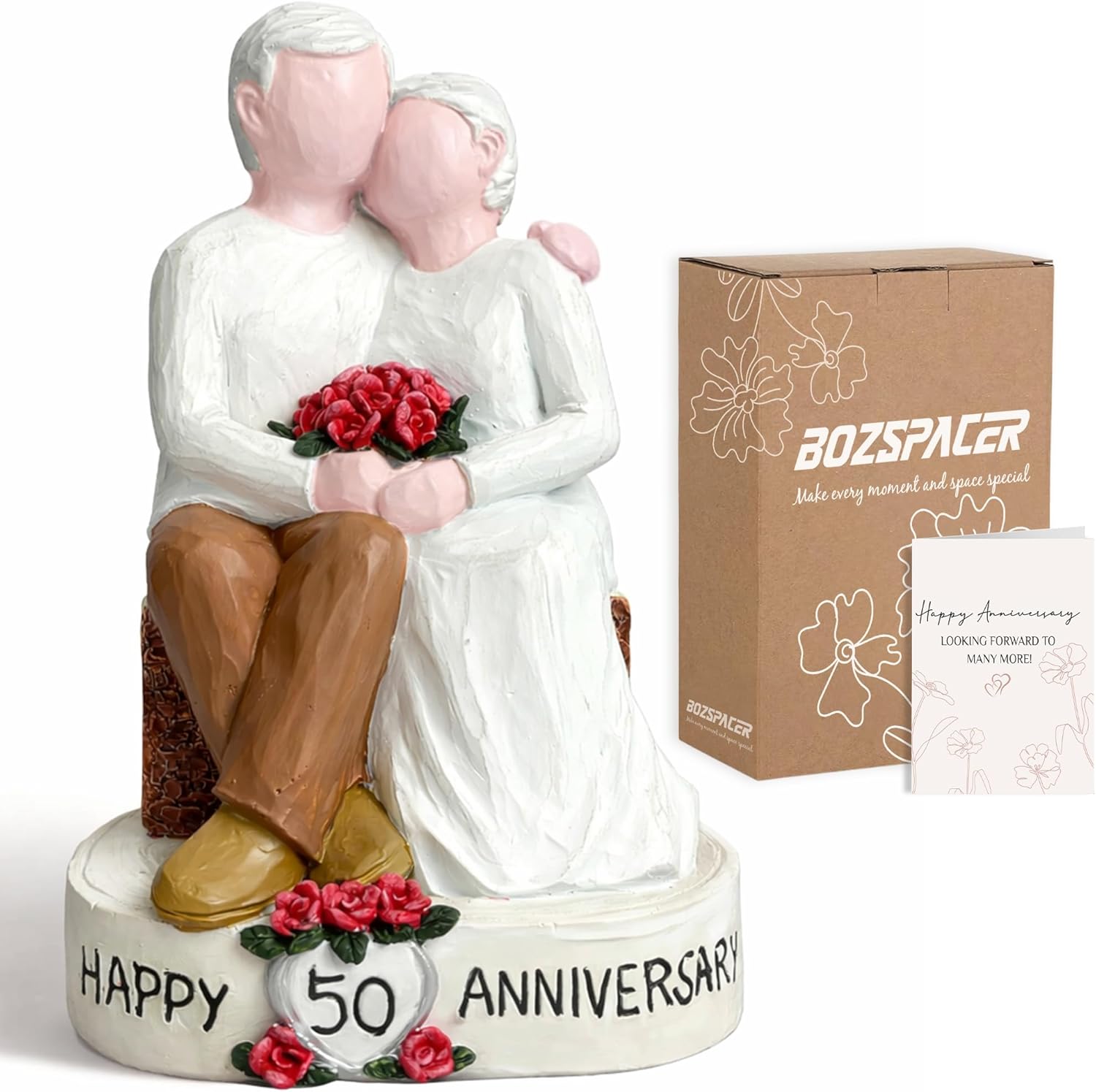 Regine Switzerland 50th Wedding Anniversary Figurines - Hand-Painted Resin Statue for Couples, 5.9 Inch Tabletop Decor