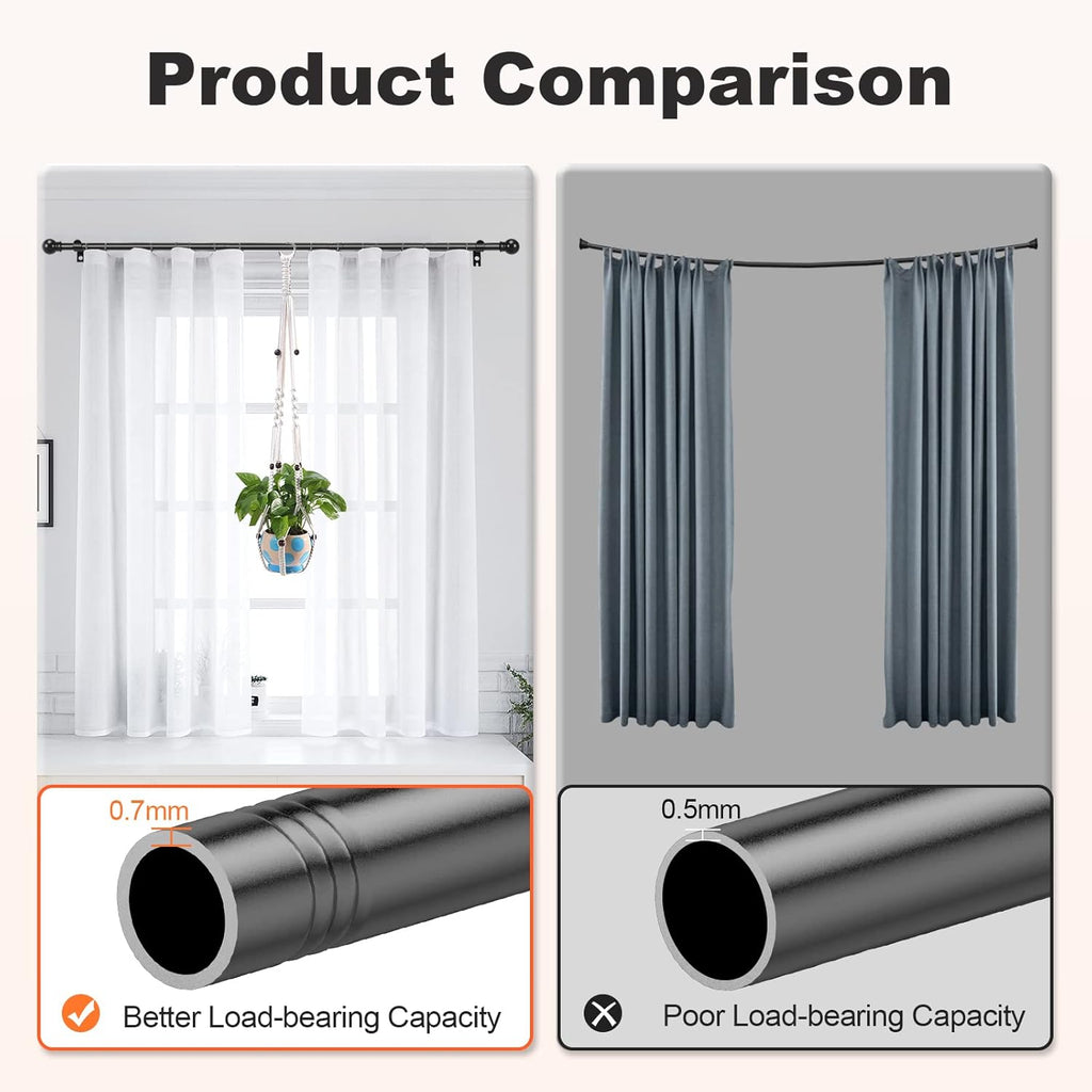Skiennix Black Curtain Rods - Adjustable 36"-48" Decorative Drapery Rod for Bedroom & Living Room