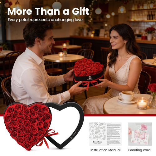Valentines Day Flowers Roses Gifts for Her,28pcs Red Forever Preserved Roses in Heart Shape Gift Box,Valentines Day Delivery Prime Gifts-Roses Gifts for Women,Mom.