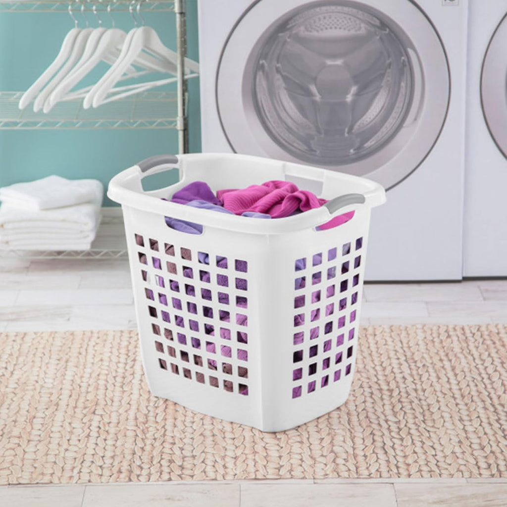 Sterilite Ultra Easy Carry Hamper - White with Titanium Inserts | 4-Pack for Convenient Laundry Storage