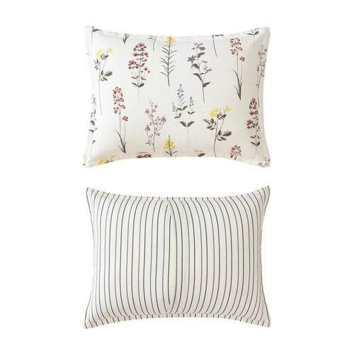 Eddie Bauer - Twin Comforter Set, Super Soft Reversible Bedding with Matching Sham, Floral & Pinstripe Design (Wildflower Beige, Twin)