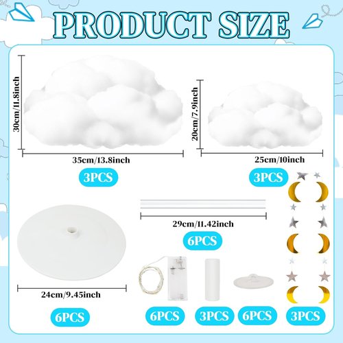 **3D Fluffy Cloud LED Light Kit - Hanging & Table Centerpiece Decor for Baby Showers, Nurseries & Parties**