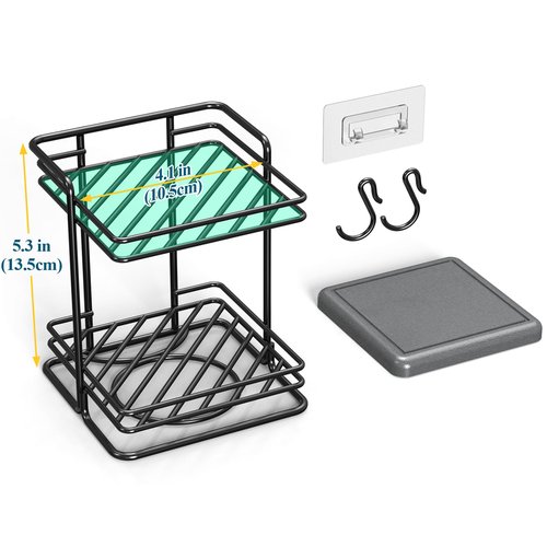 NiHome 2-Tier Soap Holder with Diatomite Mat, Rustproof Metal Shower Organizer for Bar Soap, Shampoo Bars, Sponges, Skincare, Fast-Drainage Open Slot Rack for Bathroom and Kitchen Countertops