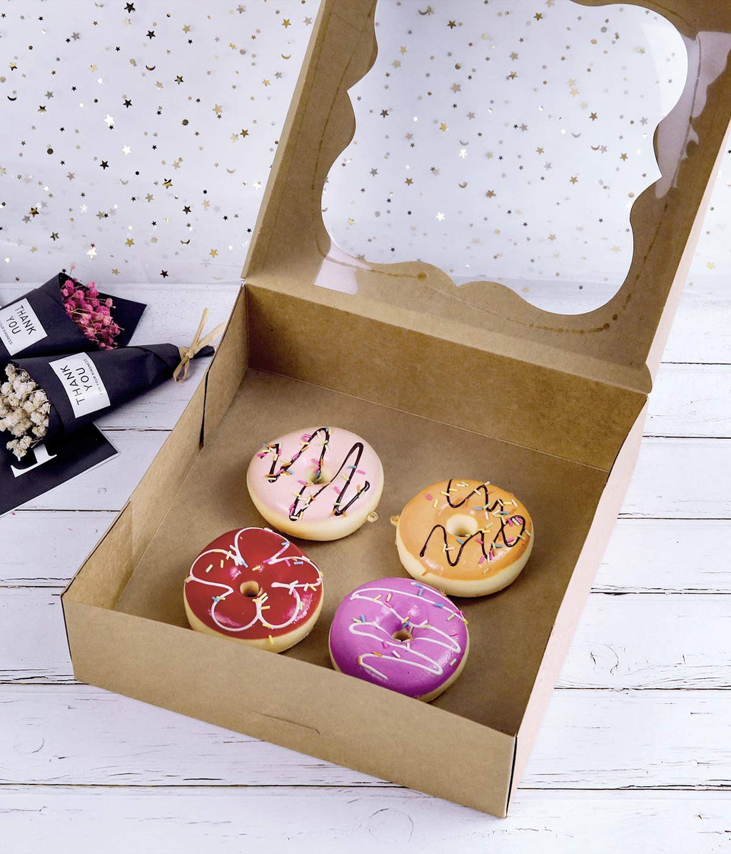 CHERRY 15-Pack 10"x10"x3"Brown Bakery Boxes with PVC Window for Pie and Cookies Boxes Small Natural Kraft Paper Box 10x10x3inch Pack of 15