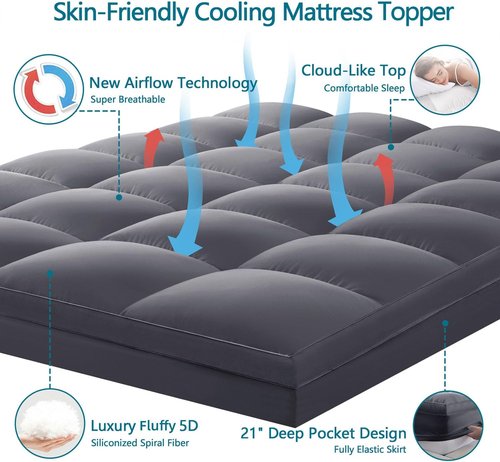 CHOKIT Queen Mattress Topper - Extra Thick Pillow Top for Back Pain Relief | Cooling Bed Cover, Fits 8-21 Inch Deep Pockets