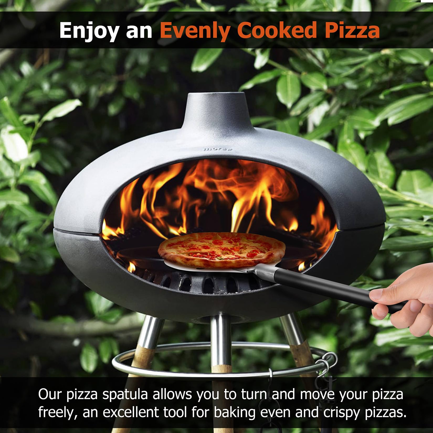 Joyfair Pizza Turning Peel, Perforated Stainless Steel Pizzas Paddle Spatula for Rotating Sliding, Metal Accessories Tool with Detachable Handle, Oven Safe & Easy Cleanup (9 Inch)