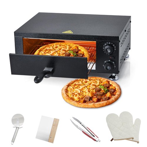 Electric Pizza Oven Indoor, KOKEBREN 12" Countertop Pizza Oven with 0-60 Minutes Timer, Pizza Maker Machine for Home and Commercial with Gloves, Clip & Pizza Roller