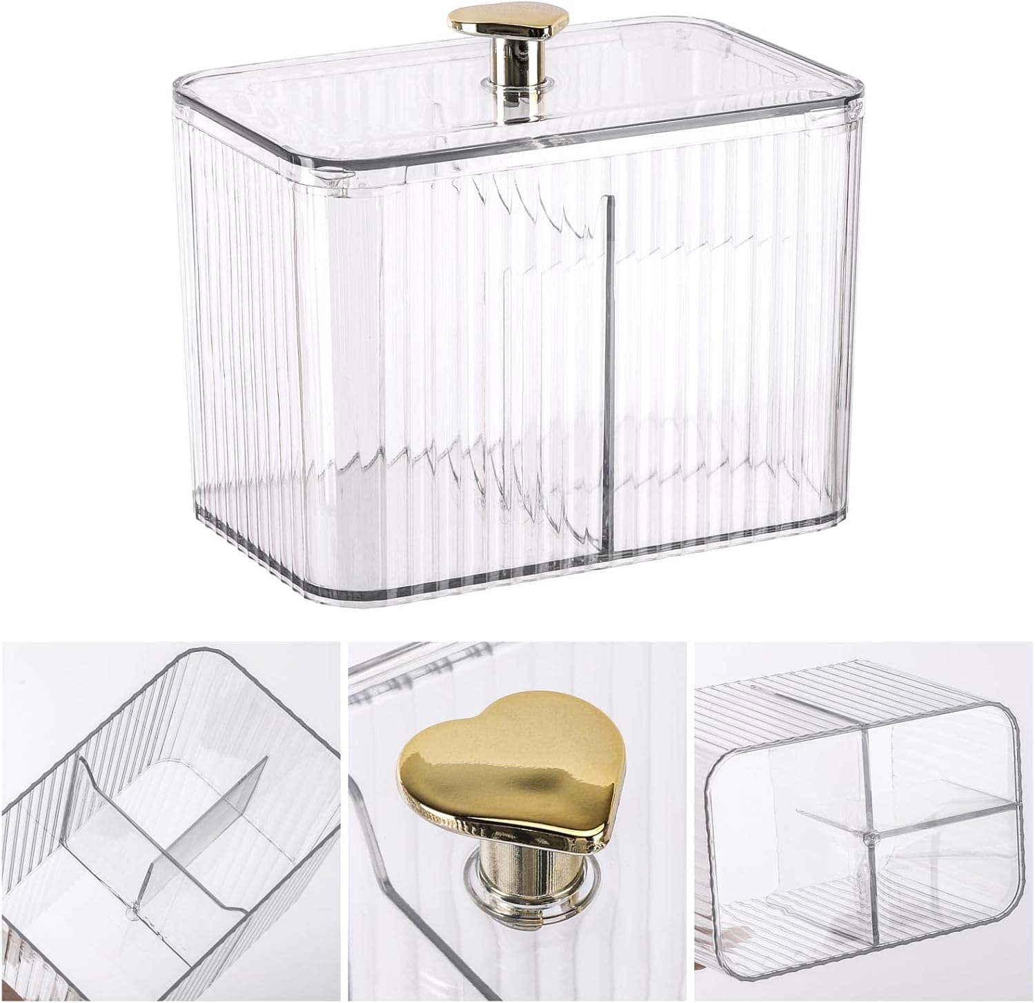 Tbestmax Qtip Holder Dispenser - Clear 3-Section Bathroom Organizer Jar for Cotton Swabs & Pads