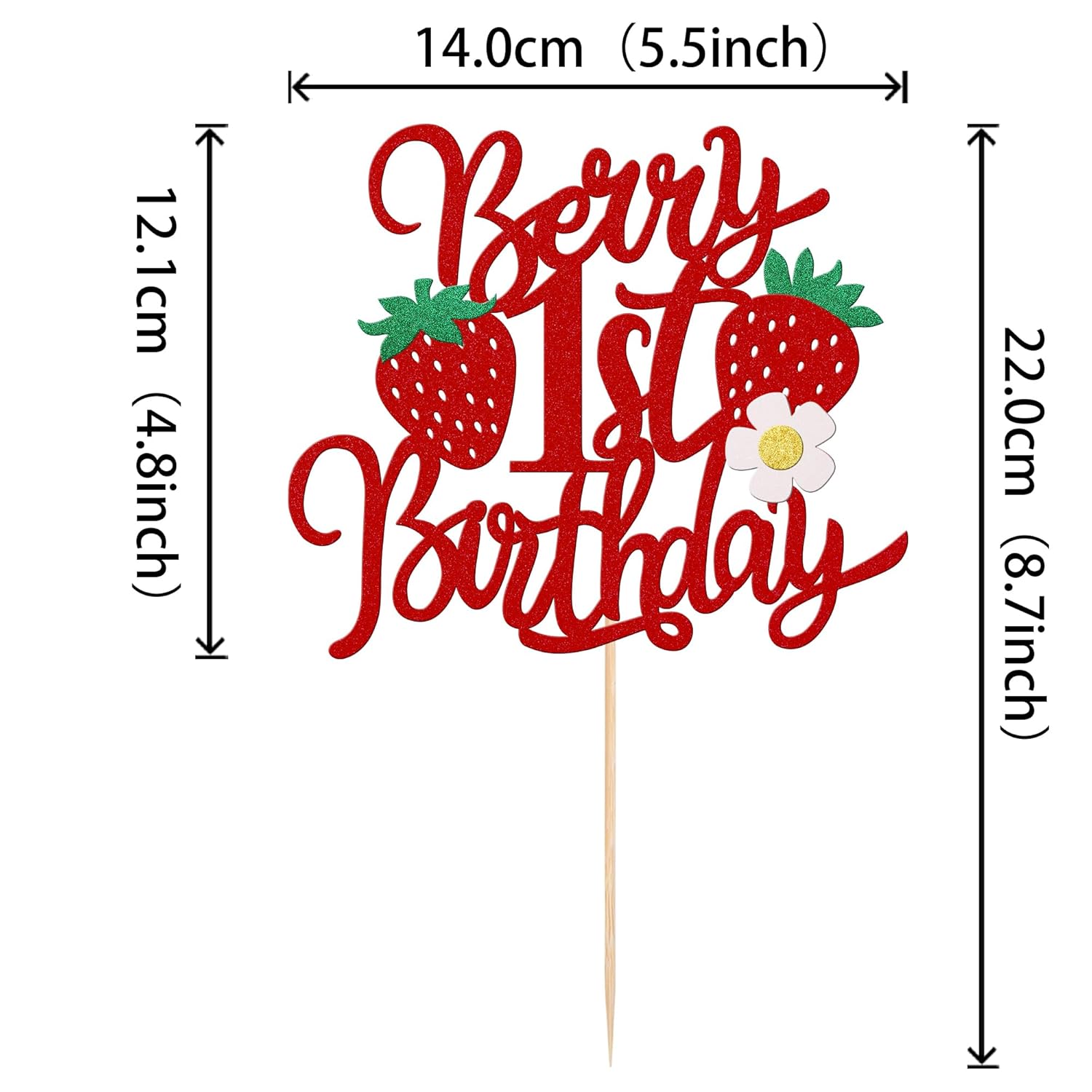 Skiennix 1st Birthday Cake Topper - Glittery Strawberry Design for Sweet Fruit Theme Party