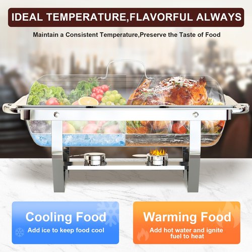 8QT Chafing Dishes for Buffet, Chafing Dish Set, High Grade Stainless Steel Chafers and Buffet Warmers Sets for Parties, Wedding, Birthday, Rolled-Edge Design with Silver