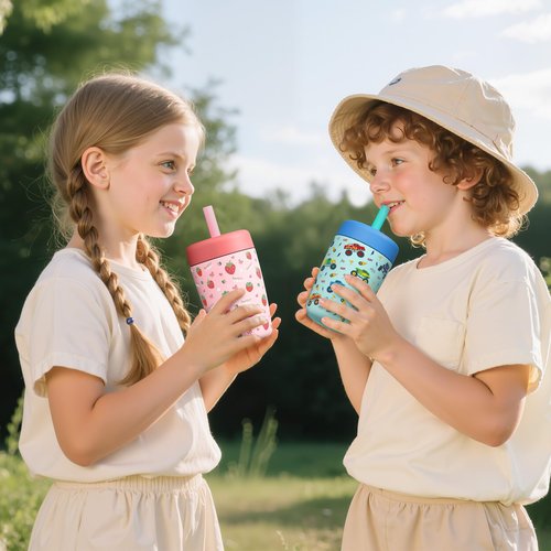Fimibuke Kids & Toddler Cups Spill Proof, 12 OZ Insulated Sippy Cups for Toddlers Boys Girls, BPA-Free Toddler Straw Tumbler, Stainless Steel Kids Water Bottle with Twist Lids & Silicone Straw, 1 Pack