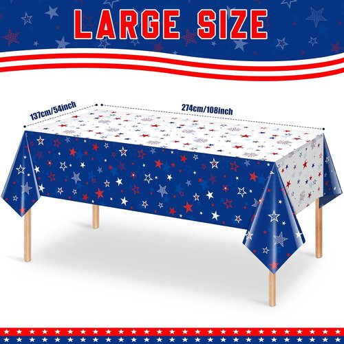 Jectivs Patriotic Tablecloths - 3 Pack Independence Day Decorations | 54 x 108 Inch, Stars & Fireworks Design