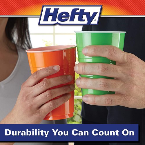 Hefty Party On Disposable Plastic Cups - Assorted Colors, 16 Ounce, 100 Count