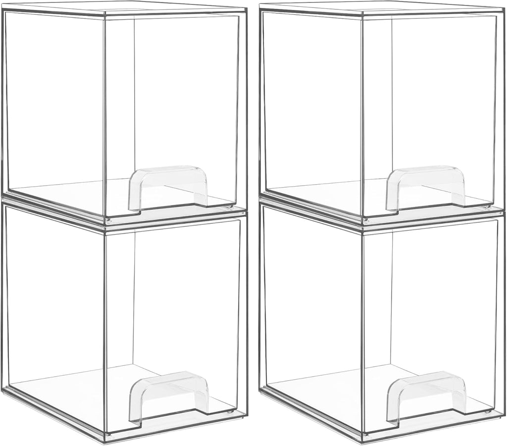 Vtopmart Clear Stackable Storage Drawers - 7.6" Plastic Organizers for Skincare & Beauty Supplies | 4 Pack