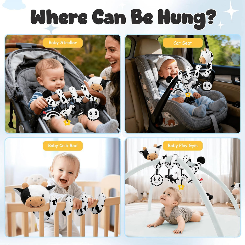 Skiennix Spiral Car Seat Baby Toys - High Contrast Sensory Hanging Stroller Accessories | Newborn Gift for Boys