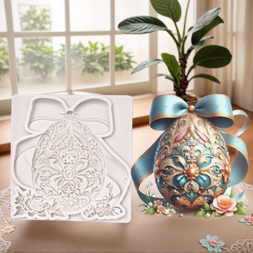 (Three-piece) Floral Easter Egg, Rabbit, Bowknot Fresh Flower Easter Egg, DIY Silicone Mold, Cake Chocolate Mold Wedding Cakeoration Tool Marshmallow Cake Mold