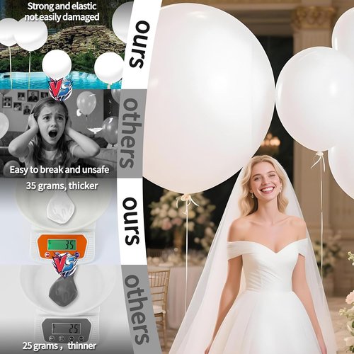 LEEZZIZZ 36-Inch White Giant Balloons - 9 Pcs Jumbo Latex Balloons for Kids' Party & Wedding Decorations