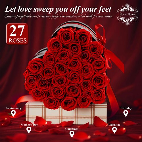 Hover Flower 27 Forever Preserved Flowers in a Box, Vanlentines Day Gifts for Her, Eternal Roses Flowers for Delivery Prime, Birthday Gifts for Women Mom Grandma Wife (Red)