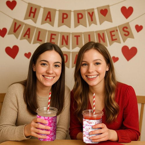 Tiamon 12 Pcs Valentines Day Can Coolers Sleeves Colorful Love Coolers Neoprene Drink Holders for 12 oz Beer Beverage Bottle Holiday Wedding Anniversary Party