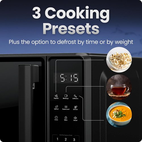 Chefman Microwave Oven - 0.7 Cu. Ft., 700 Watts, 10 Power Levels, 6 Cooking Presets, Black