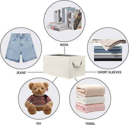 Closet Storage Bins by [Brand Name] - Collapsible Linen Organizers for Shelves | Beige, 3 Pack