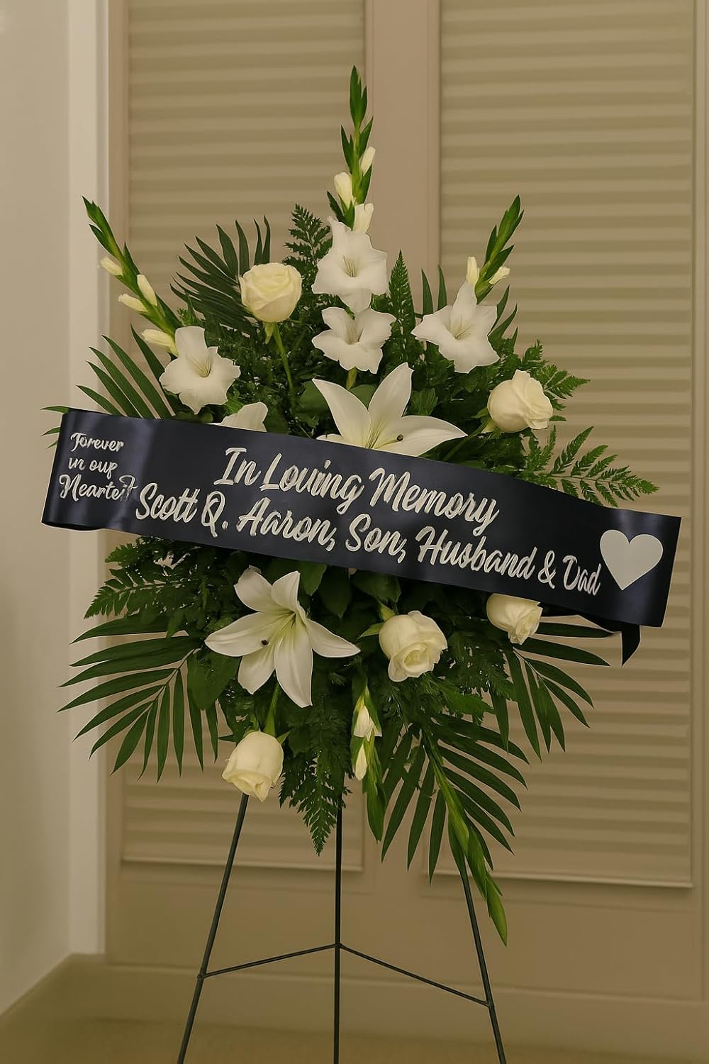 Regine Switzerland Personalized Memorial Funeral Sash - In Loving Memory for Casket or Wreath (White)