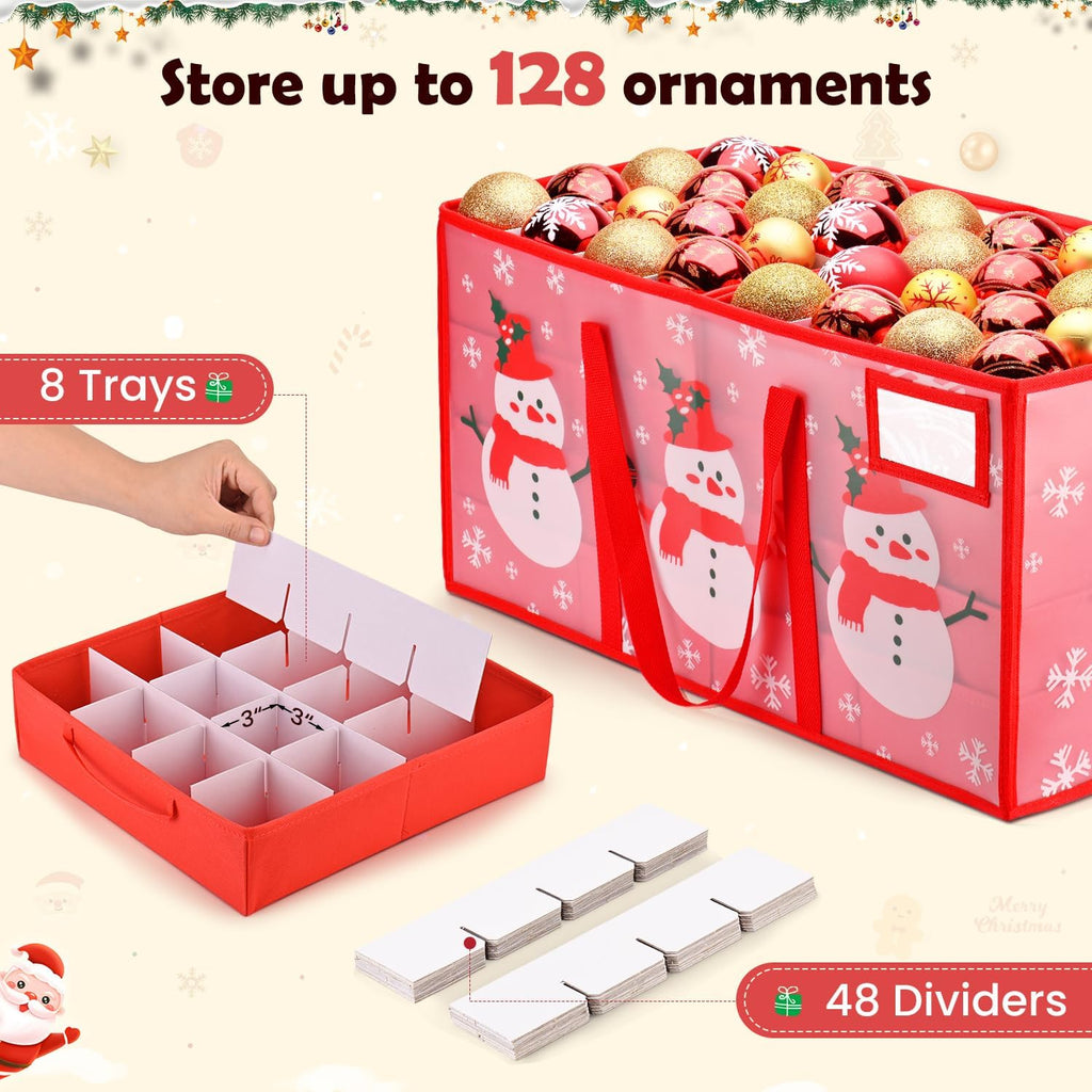 Regine Switzerland Christmas Ornament Storage Box - Waterproof Organizer with Adjustable Dividers | Holds 128 Ornaments