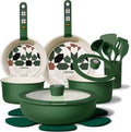 CAROTE 19-Piece Ceramic Cookware Set - Non-Stick, Non-Toxic, Detachable Handle | Induction & Dishwasher Safe, Green
