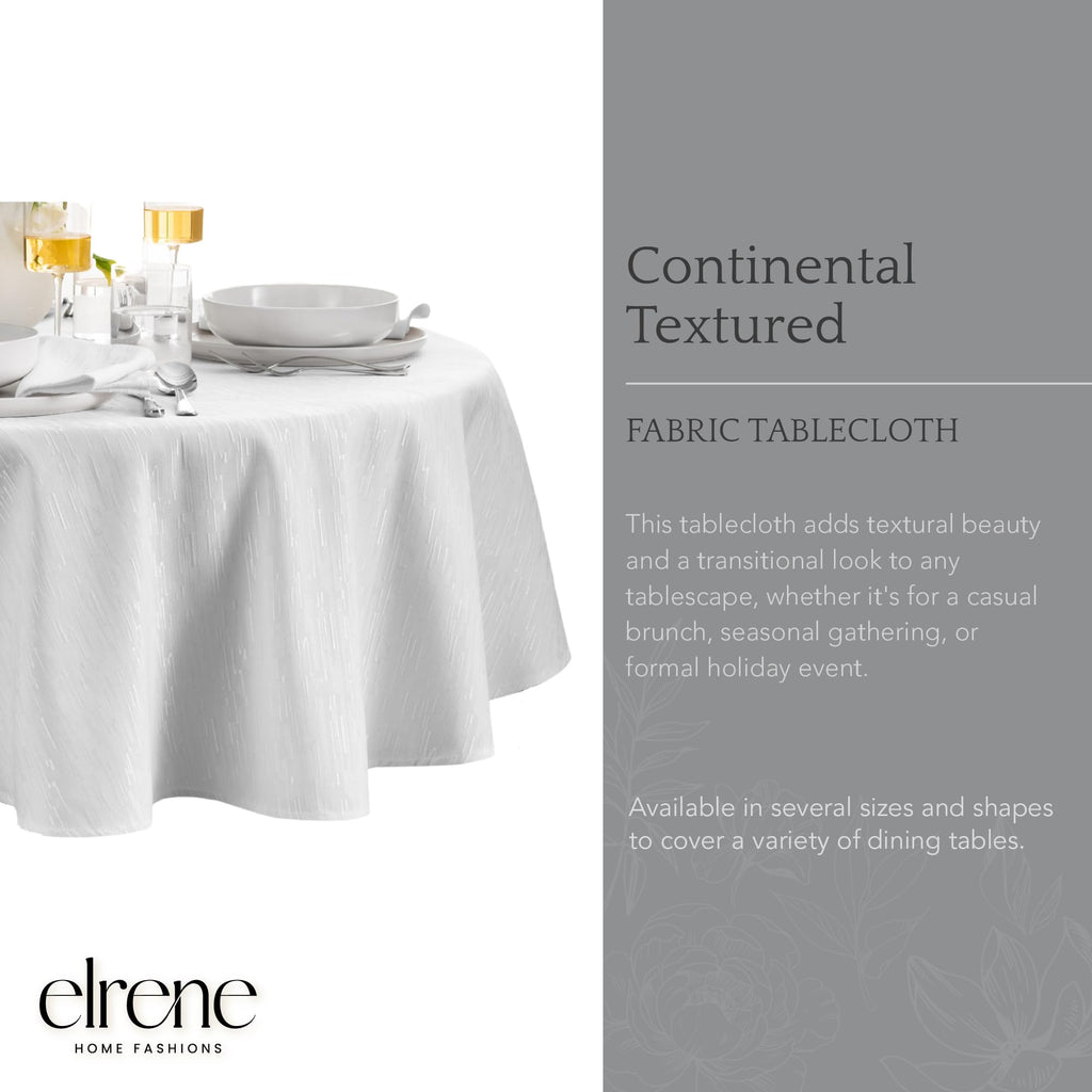 Elrene Home Fashions Continental Solid Texture Water, Stain & Wrinkle Resistant Tablecloth, 90" Round, White