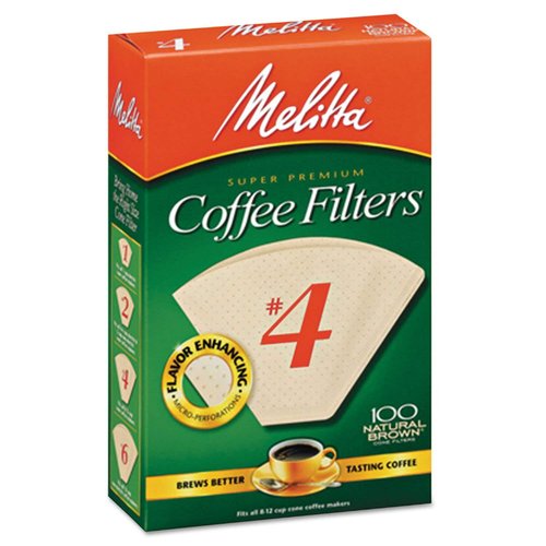 Melitta (63217) #4 Super Premium Cone Coffee Filters, Natural Brown, 100 Count, Replacement Coffee Maker Filters