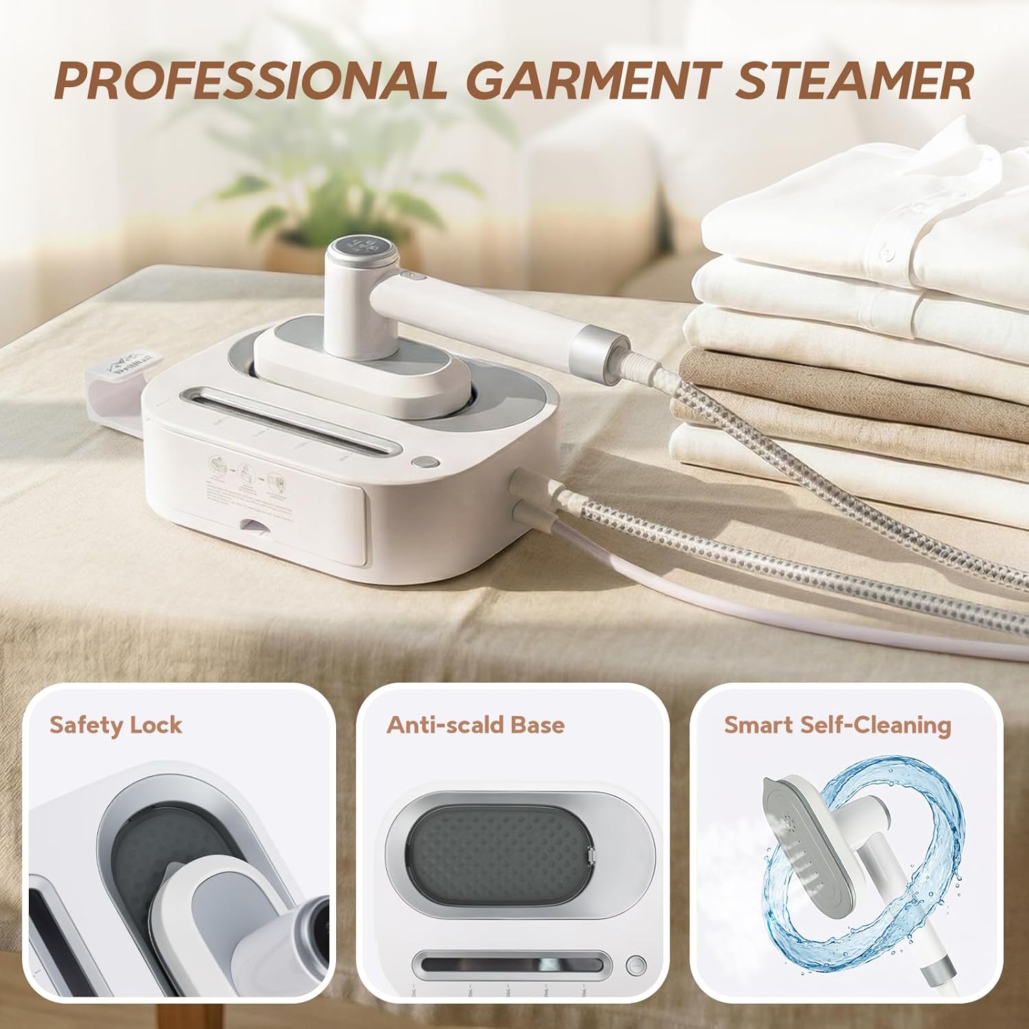 2 In 1 Steamer - Skiennix 1550W Powerful Clothes Steamer with 1100ml Tank | Fast Heat-Up, Portable Wrinkle Remover (White)