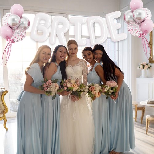 BRIDE Balloons Bachelorette, 16 inch White Bride Balloons for Bachelorette Party Decorations, Giant Wedding Foil Balloon Letter Banner for Wedding Engagement Bride To Be Party