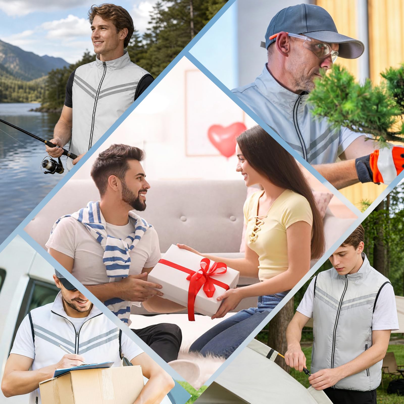 MOSILA Cooling Vest for Men with Battery Pack 2PCS Fan 7.4V Electric Cooling Air Reflective Jacket UV Protection Vest Battery Powered Air Conditioned Clothes Cool Jacket for Hot Weather-M