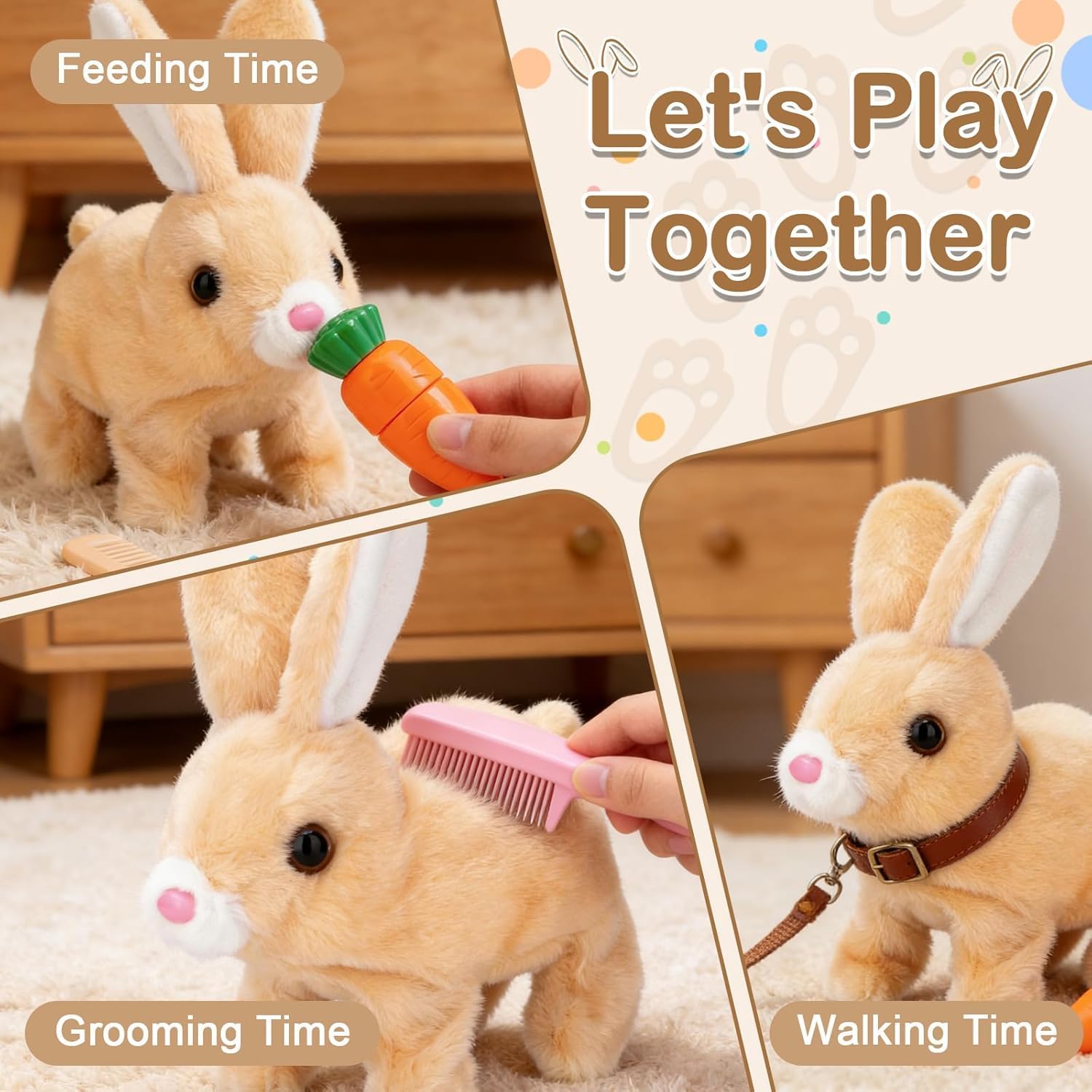 Vitality Bliss Plush Bunny Toy - Realistic Interactive Rabbit with Wiggle Ears & Twitching Nose | Brown