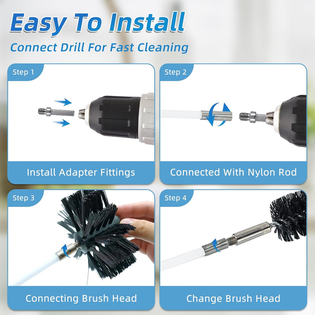 Skiennix Dryer Vent Cleaning Brush Kit - 15 Feet Flexible Nylon Rod for Lint, Chimneys & Ducts