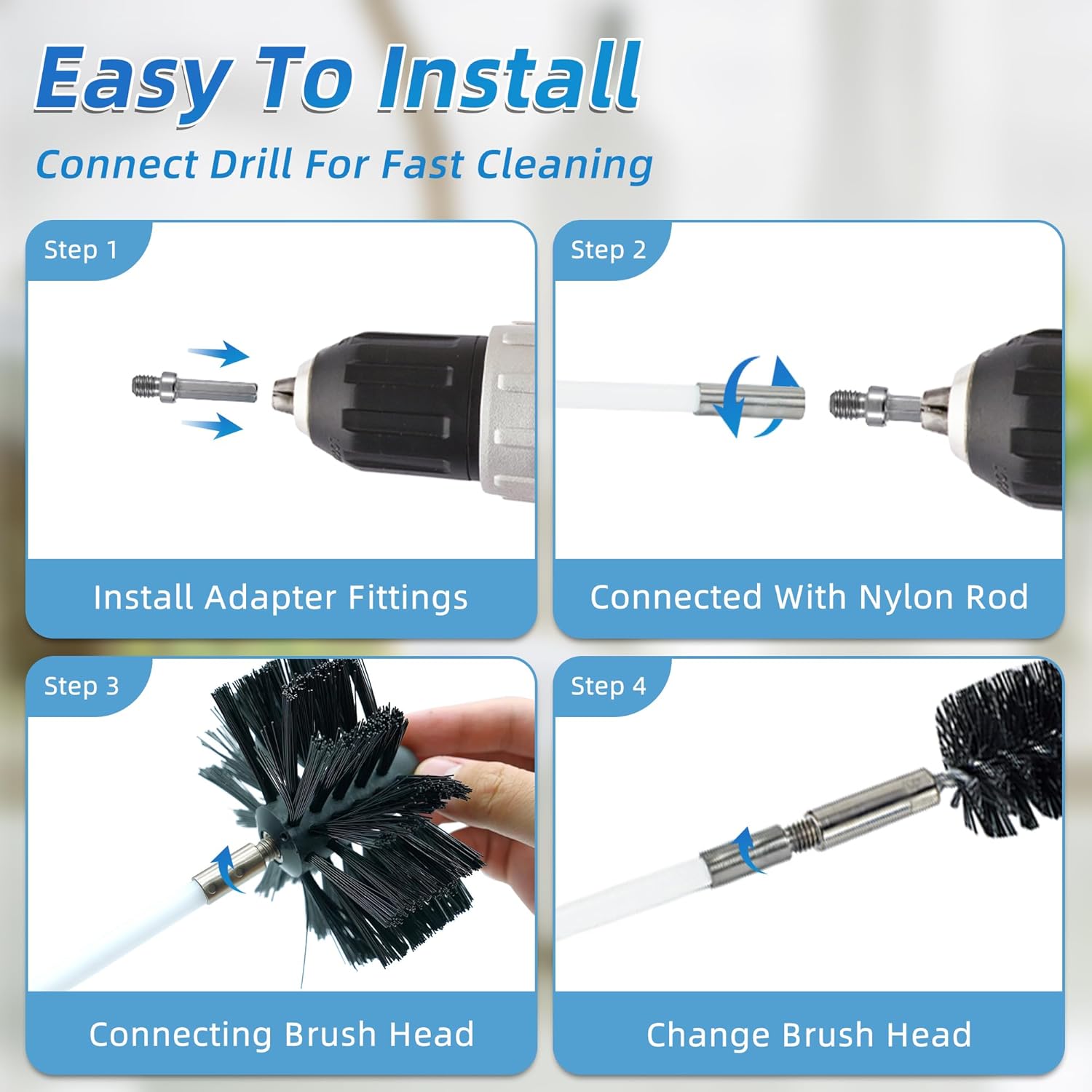 Skiennix Dryer Vent Cleaning Brush Kit - 15 Feet Flexible Nylon Rod for Lint, Chimneys & Ducts