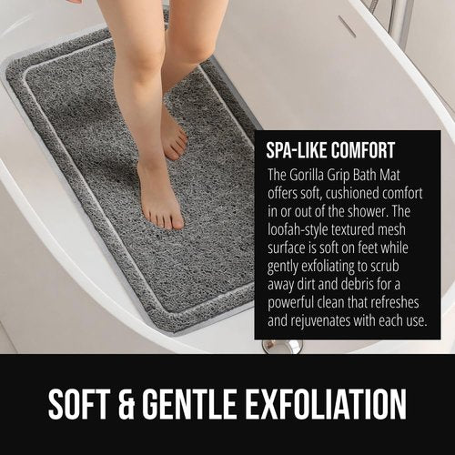 GORILLA GRIP Exfoliating Bath Mat - Soft Loofah-Style Scrubber with Textured Backing | Quick Dry, 24x16, Gray