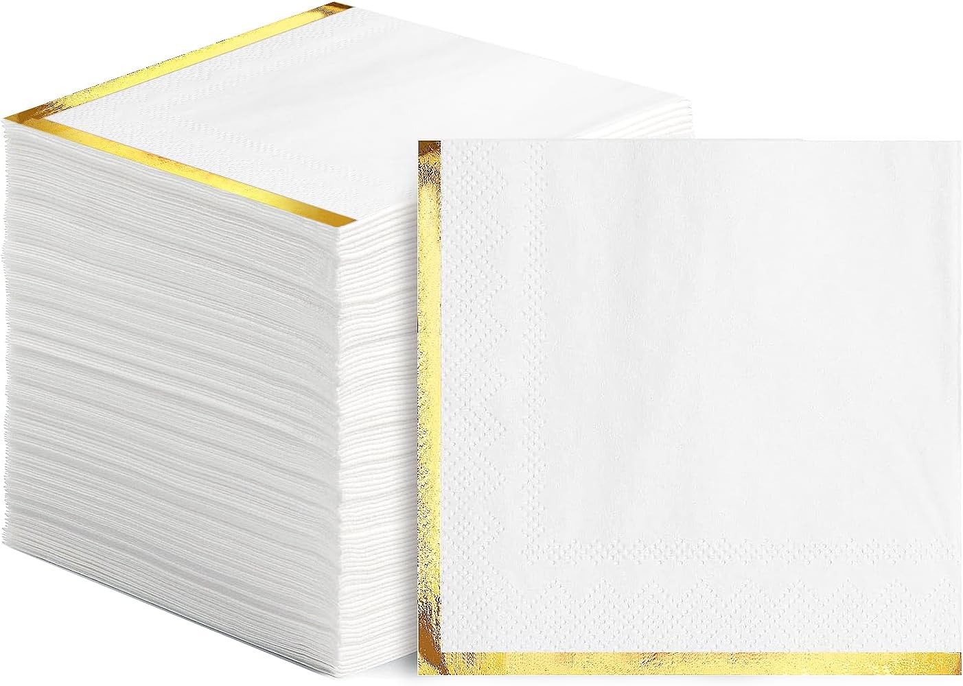 Regine Switzerland Cocktail Napkins - 200 Pcs 2-Ply White with Gold Trim | Elegant Disposable Beverage Napkins for Weddings & Events