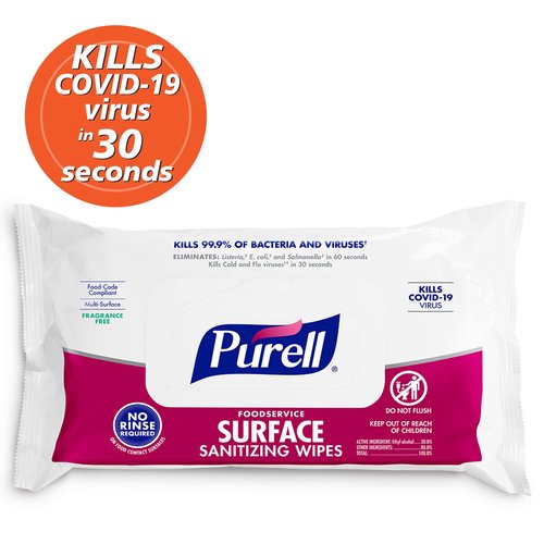 PURELL Foodservice Surface Sanitizing Wipes, 72 Count Flowpack, 7.4" x 9" Wipes (Pack of 12) – 9371-12