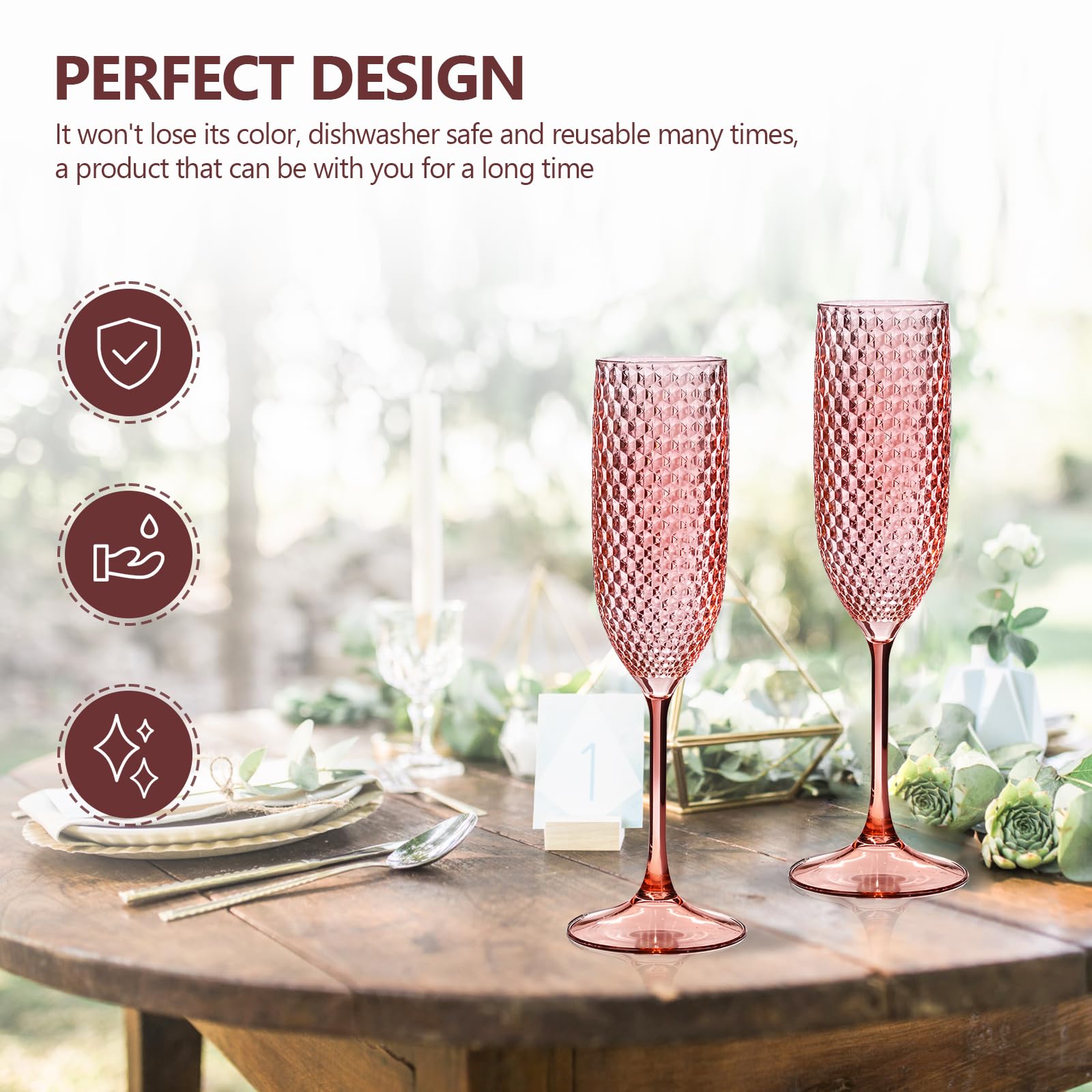 ZOMUIA 12 Pack Plastic Champagne Glasses Unbreakable Champagne Flute Acrylic Wedding Toasting Crystal Goblets Reusable Diamond Wine Glasses for Wedding Anniversary Birthday Party, Amber Gold 5.5 oz