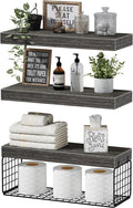 QEEIG Bathroom Shelves | Over Toilet Wall-Mounted Floating Storage - Set of 3 Grey 16-Inch Farmhouse Decor