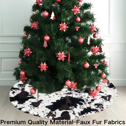 MandyQ Christmas Tree Skirt,30 Inches Cow Print Luxury Faux Fur Xmas Tree Mat for Christmas Holiday Decorations White and Black Cow/78