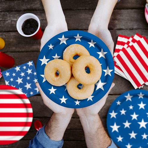 American Flag Party Supplies - Disposable Dinner & Dessert Paper Plates | Napkins for 50 Guests