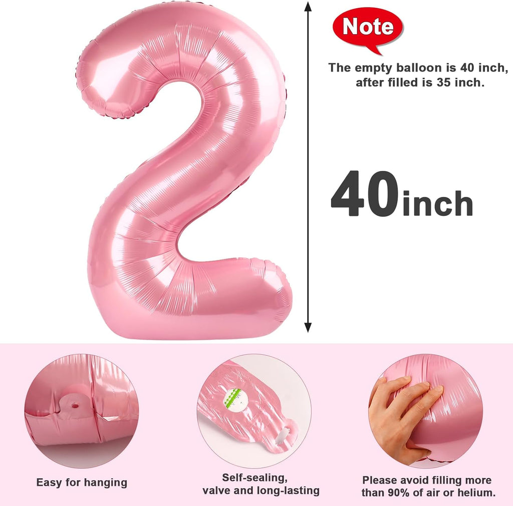 Skiennix 40-Inch Pastel Pink Number Balloons - Perfect for 2nd, 12th, 21st Birthday Celebrations & Events