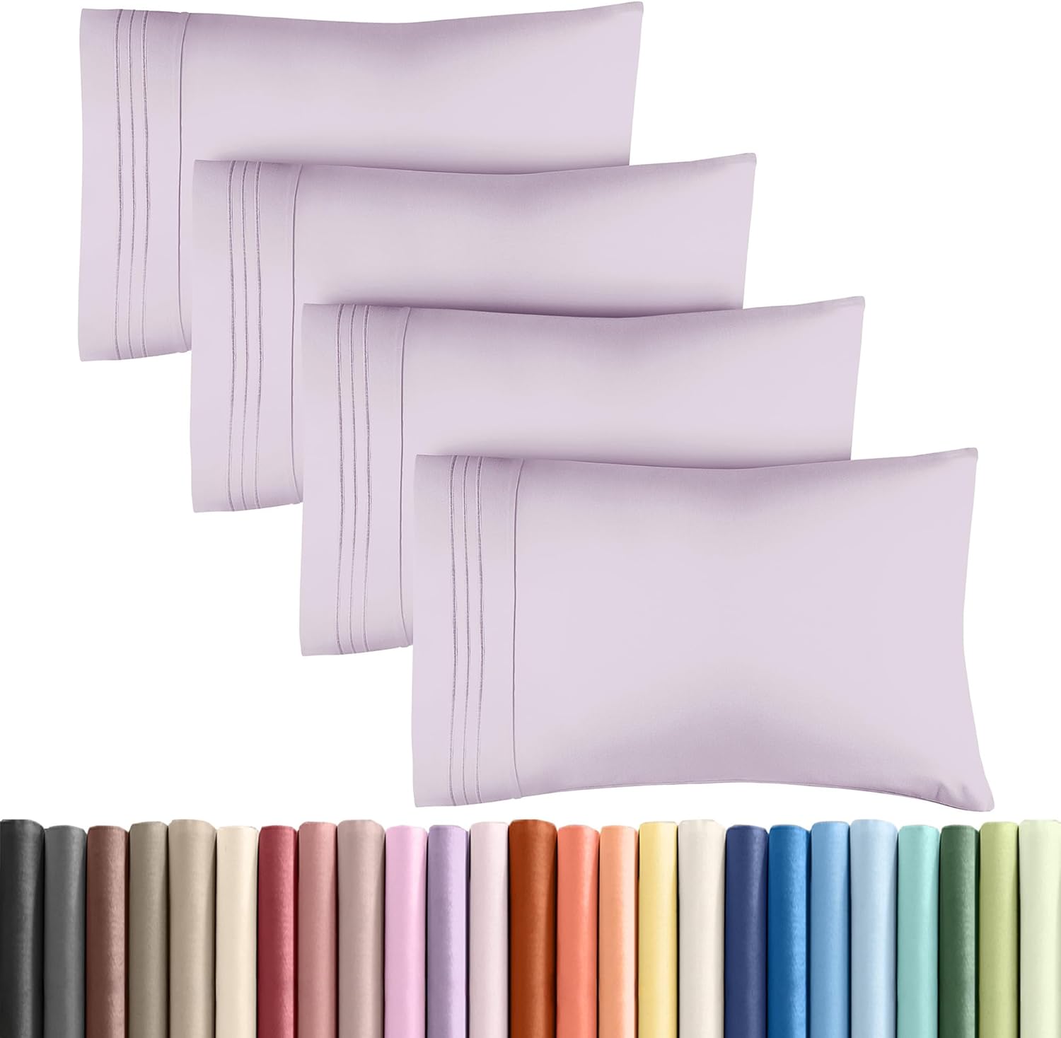 Skiennix Queen Pillow Cases Set of 4 | Ultra Soft Hotel Quality, Wrinkle-Free & Fade Resistant - Light Lavender