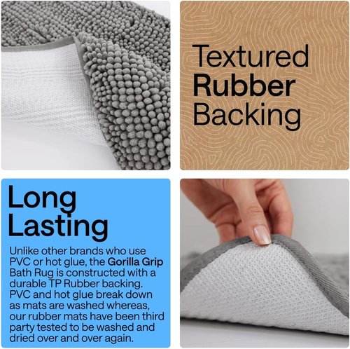 GORILLA GRIP Bath Rug Mat - Soft Absorbent Chenille | Quick-Dry Microfiber, 36x24, Grey