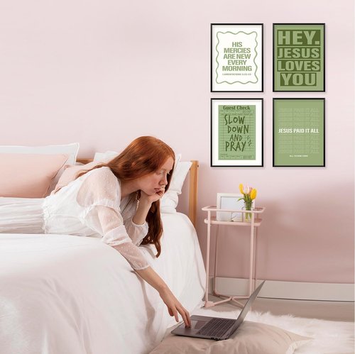 Locomiss Christian Wall Art Posters - Sage Green Jesus Decor for College Dorms | Set of 4 (12x16 Unframed)