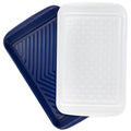 Tovolo Steak Marinating Container with Lid Large Grill Marinade and Prep Tray Set for Meat Veggies Burgers, Dishwasher Safe BBQ Marinating Tray with Cover for Thawing Prepping or Serving 17x10.5 in