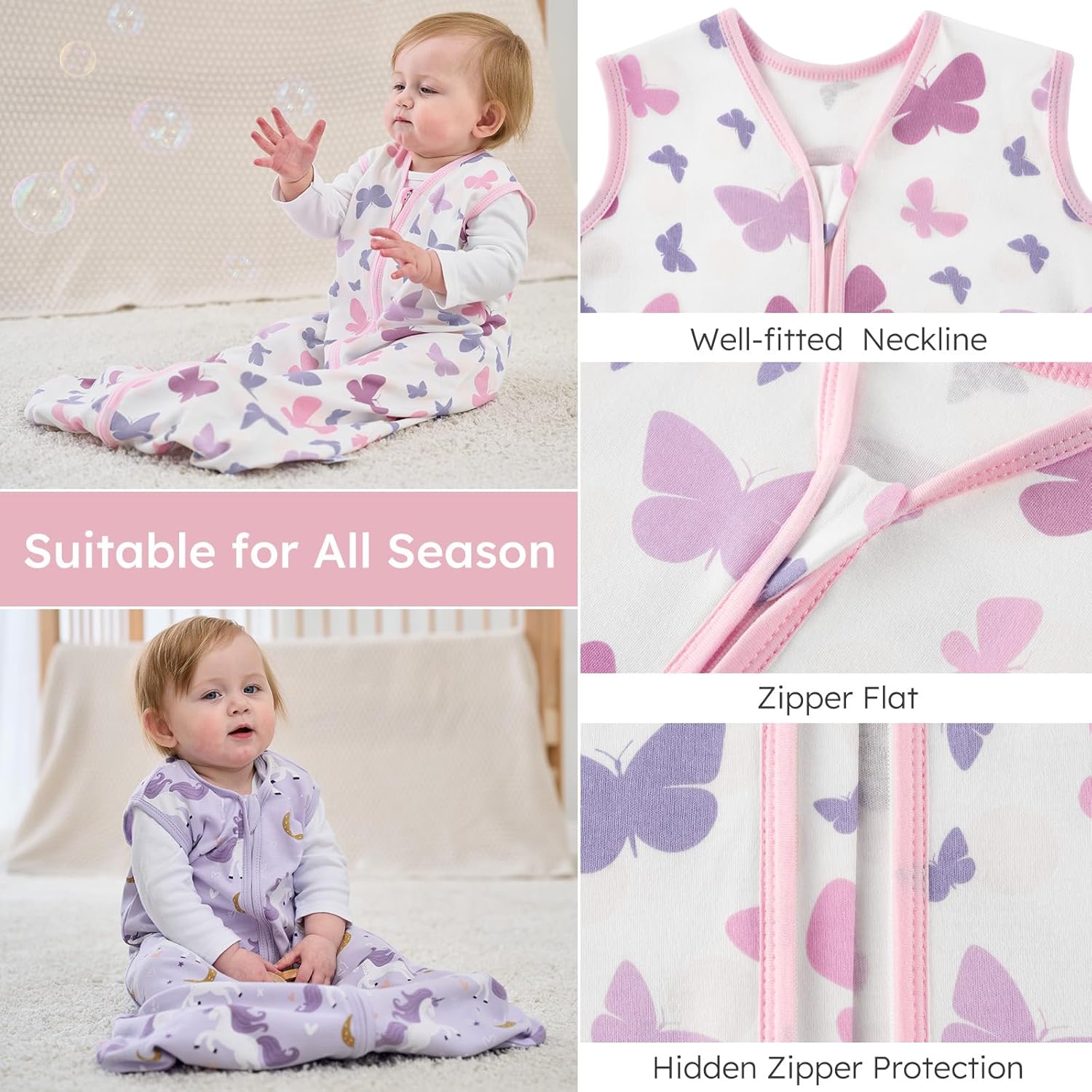 Yoofoss Baby Sleep Sack | 100% Organic Cotton Wearable Blanket for 18-24 Months | 3-Pack, Lightweight & Comfy